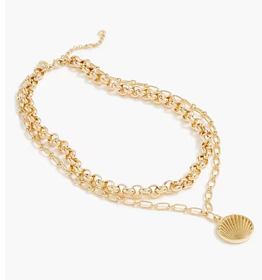 NWT J. Crew Gold Mixed-Chain Shell Pendant Layering Necklace